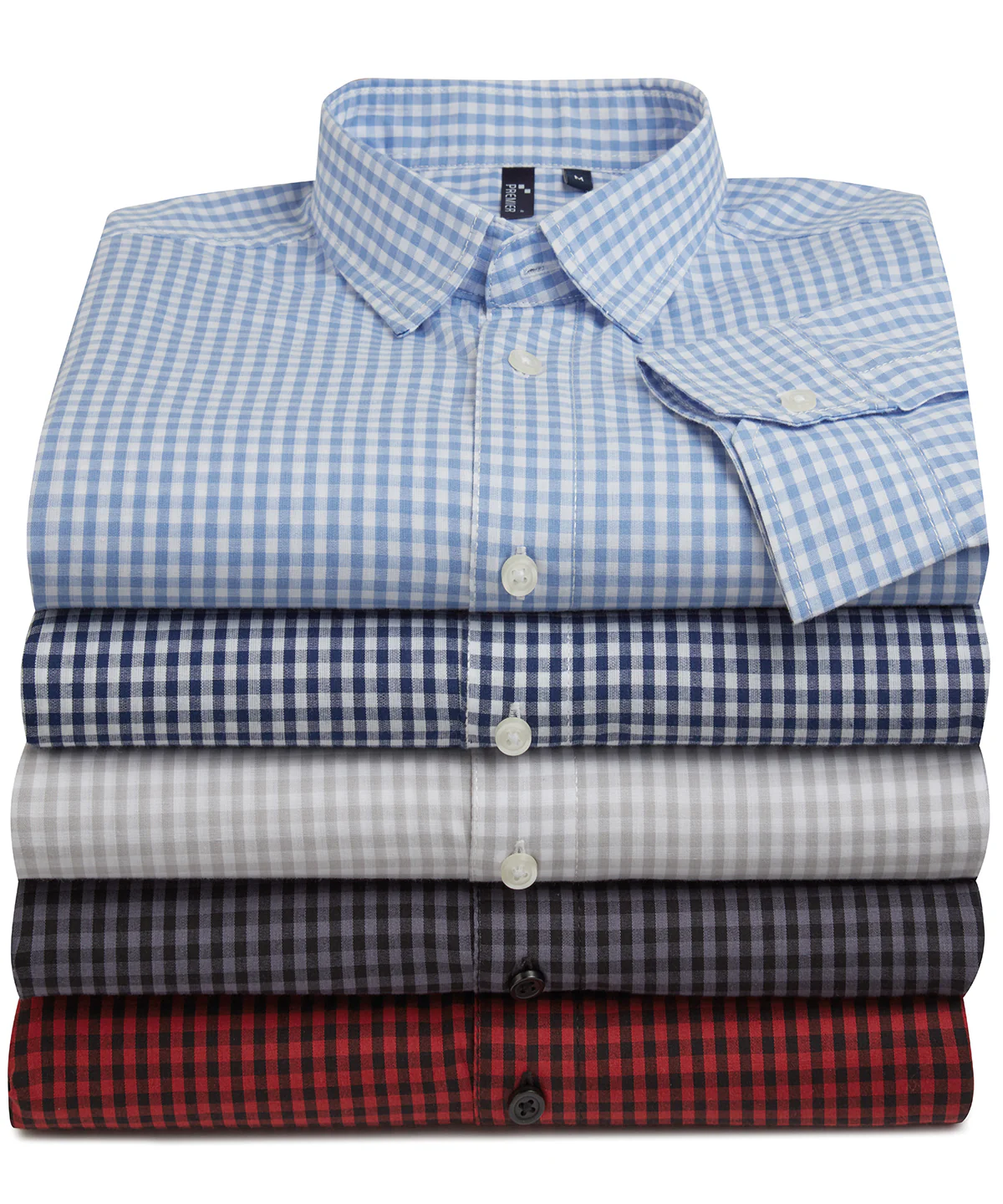 Mens Gingham Check Long Sleeve Shirt - Navy/White - Image 3